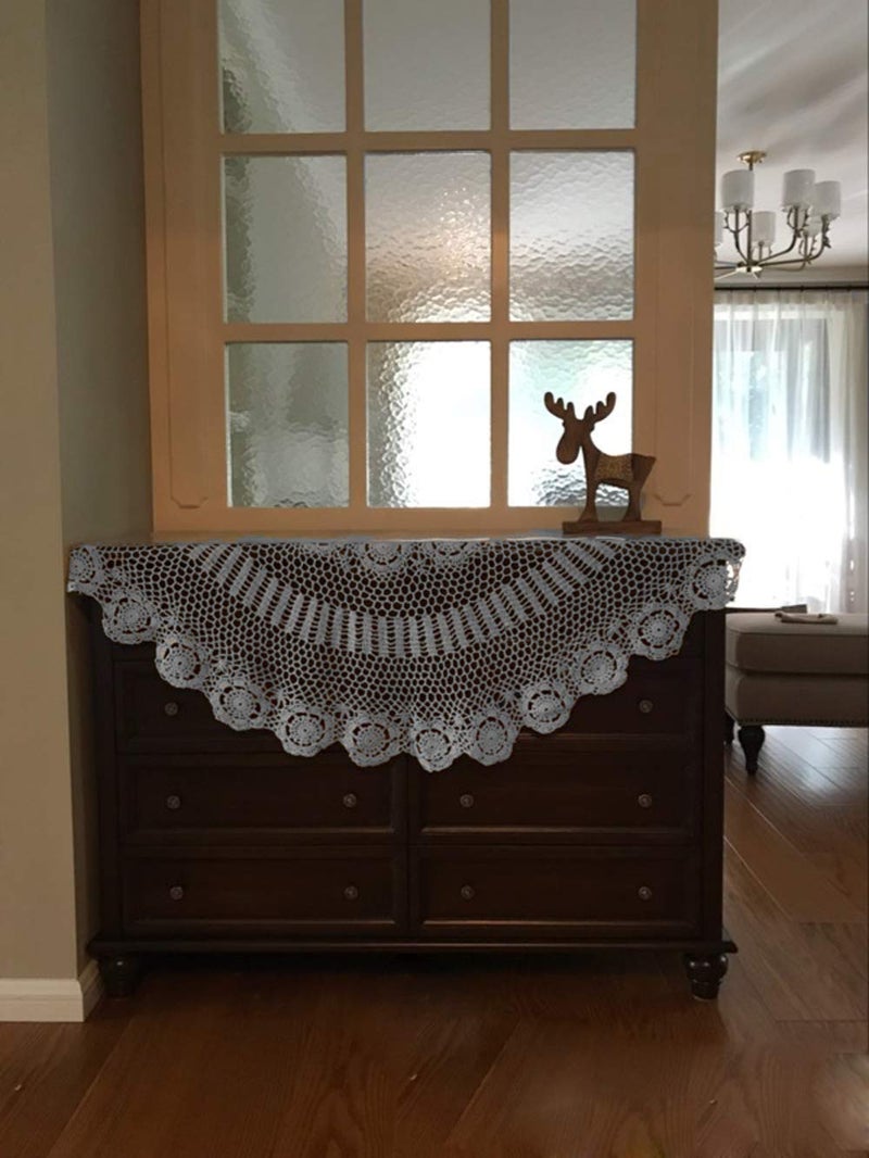 Damanni White Cotton Handmade Crochet Lace Tablecloth Doilies Table Overlay,Round,35 Inch - Image 2